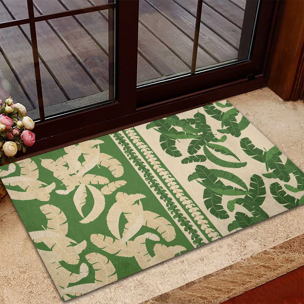 Hawaii Pua Kenikeni Lei Rubber Doormat With Lau Maia Green