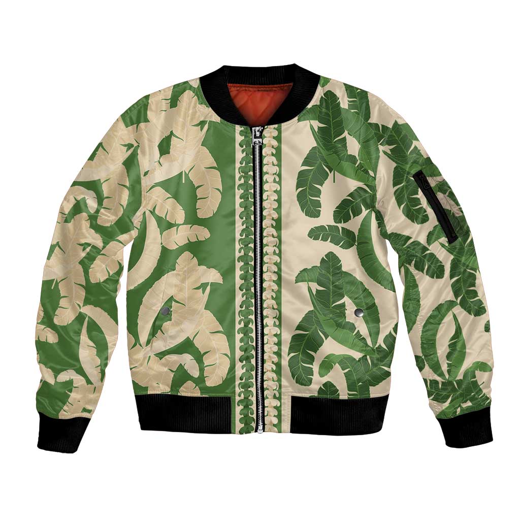 Hawaii Pua Kenikeni Lei Sleeve Zip Bomber Jacket With Lau Maia Green