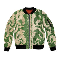 Hawaii Pua Kenikeni Lei Sleeve Zip Bomber Jacket With Lau Maia Green
