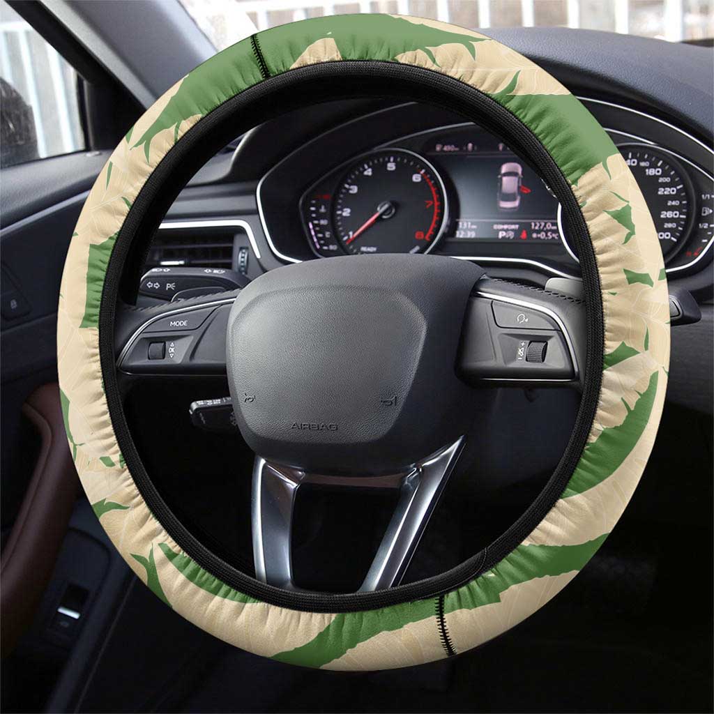 Hawaii Pua Kenikeni Lei Steering Wheel Cover With Lau Maia Green
