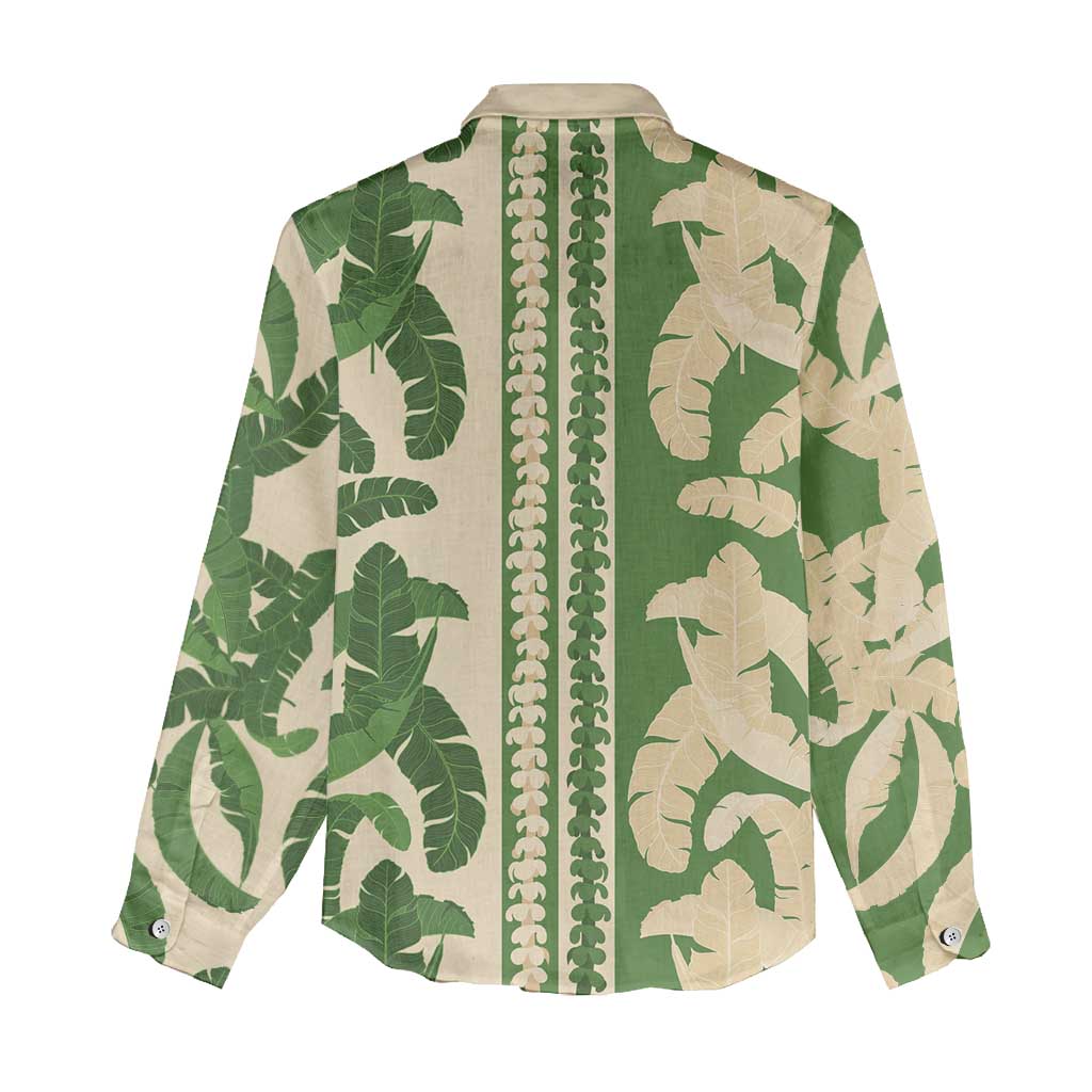 Hawaii Pua Kenikeni Lei Women Casual Shirt With Lau Maia Green