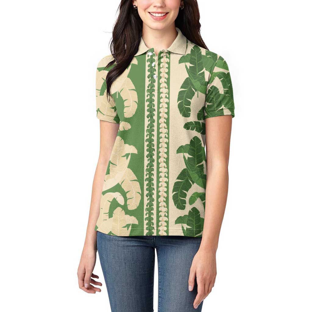 Hawaii Pua Kenikeni Lei Women Polo Shirt With Lau Maia Green