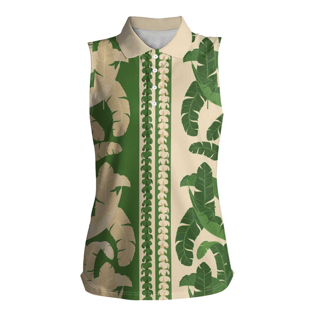 Hawaii Pua Kenikeni Lei Women Sleeveless Polo Shirt With Lau Maia Green LT05 Female Green - Polynesian Pride