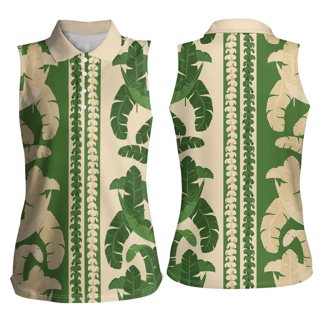 Hawaii Pua Kenikeni Lei Women Sleeveless Polo Shirt With Lau Maia Green LT05 - Polynesian Pride