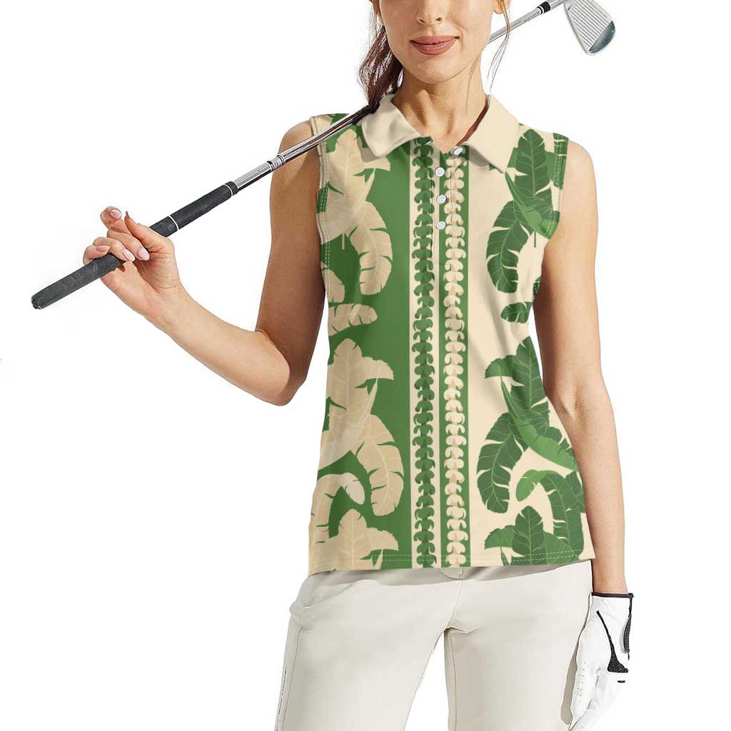 Hawaii Pua Kenikeni Lei Women Sleeveless Polo Shirt With Lau Maia Green LT05 - Polynesian Pride