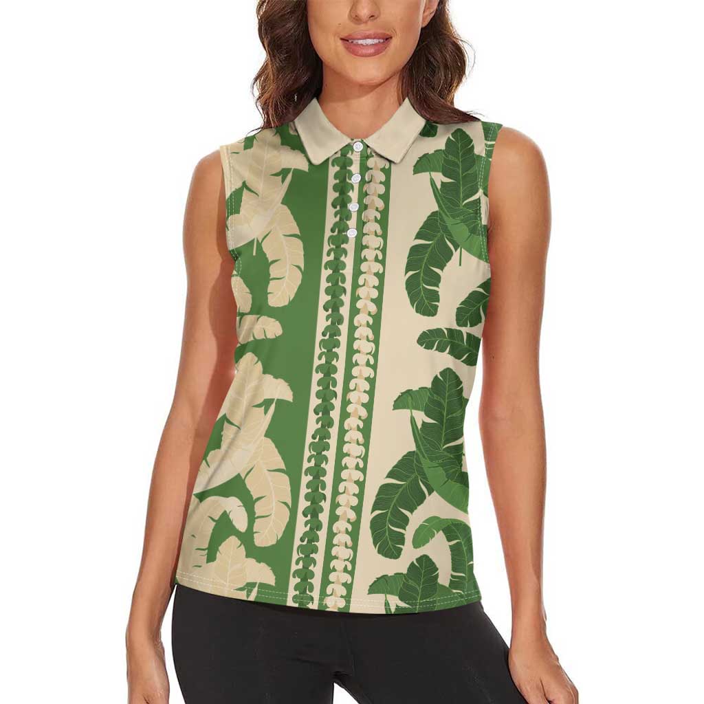 Hawaii Pua Kenikeni Lei Women Sleeveless Polo Shirt With Lau Maia Green LT05 - Polynesian Pride