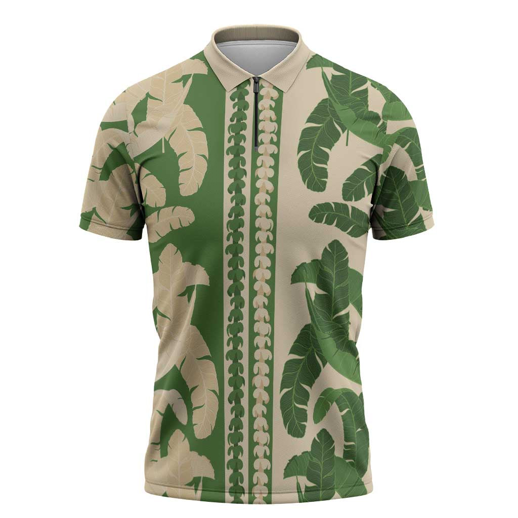 Hawaii Pua Kenikeni Lei Zipper Polo Shirt With Lau Maia Green