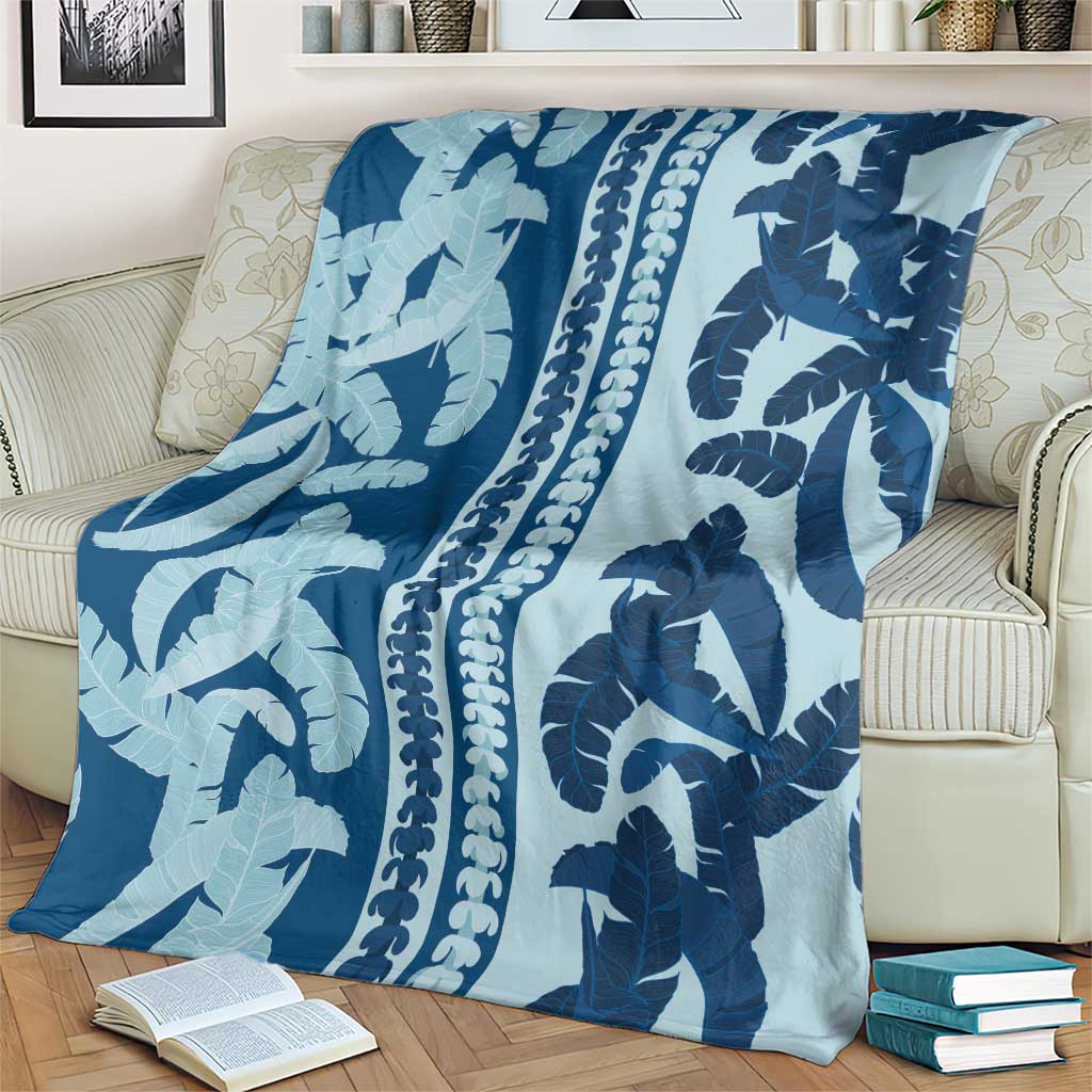 Hawaii Pua Kenikeni Lei Blanket With Lau Maia Royal Blue