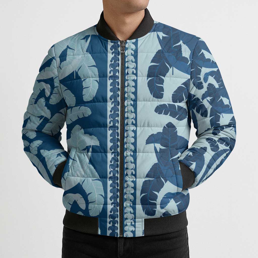 Hawaii Pua Kenikeni Lei Bomber Puffer Jacket With Lau Maia Royal Blue LT05 - Polynesian Pride