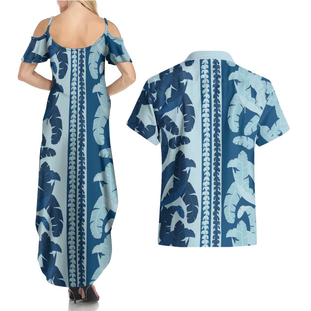 Hawaii Pua Kenikeni Lei Couples Matching Summer Maxi Dress and Hawaiian Shirt With Lau Maia Royal Blue LT05 - Polynesian Pride