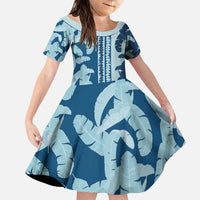Hawaii Pua Kenikeni Lei Family Matching Mermaid Dress and Hawaiian Shirt With Lau Maia Royal Blue LT05 Daughter's Dress Blue - Polynesian Pride