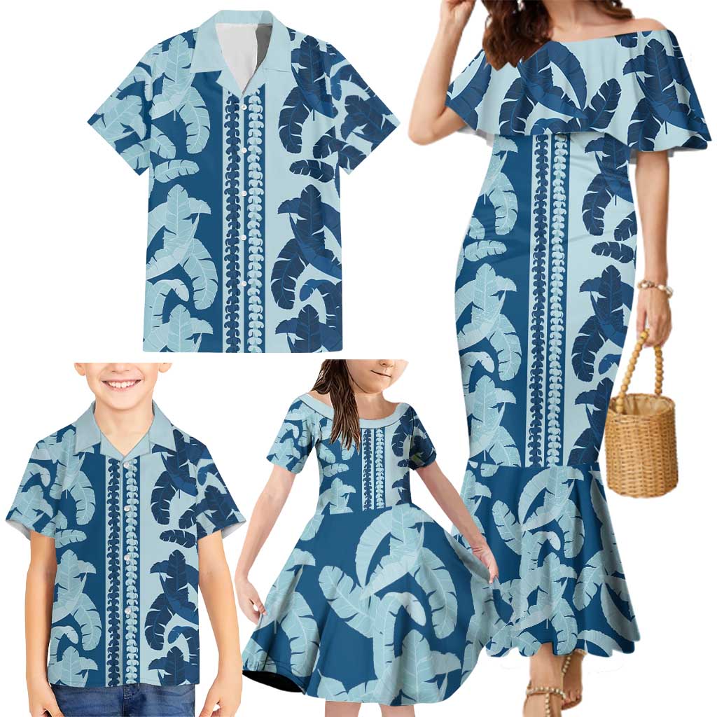 Hawaii Pua Kenikeni Lei Family Matching Mermaid Dress and Hawaiian Shirt With Lau Maia Royal Blue LT05 - Polynesian Pride