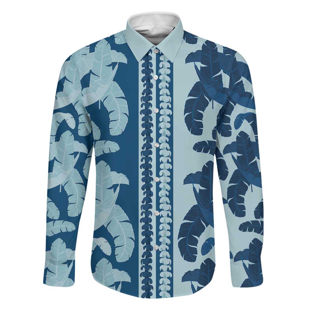 Hawaii Pua Kenikeni Lei Family Matching Mermaid Dress and Hawaiian Shirt With Lau Maia Royal Blue LT05 Dad's Shirt - Long Sleeve Blue - Polynesian Pride
