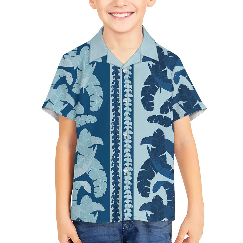 Hawaii Pua Kenikeni Lei Family Matching Off The Shoulder Long Sleeve Dress and Hawaiian Shirt With Lau Maia Royal Blue LT05 Son's Shirt Blue - Polynesian Pride