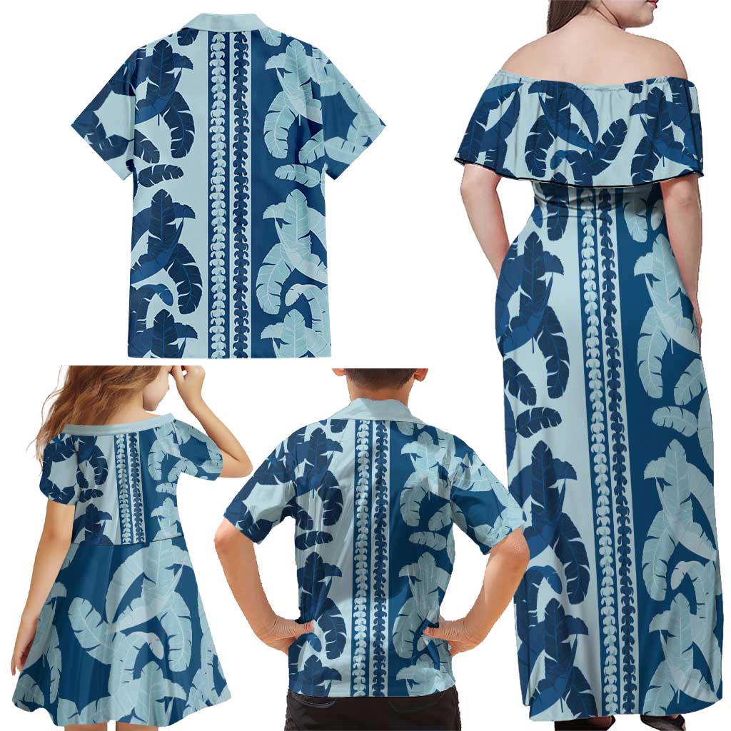 Hawaii Pua Kenikeni Lei Family Matching Off Shoulder Maxi Dress and Hawaiian Shirt With Lau Maia Royal Blue LT05 - Polynesian Pride