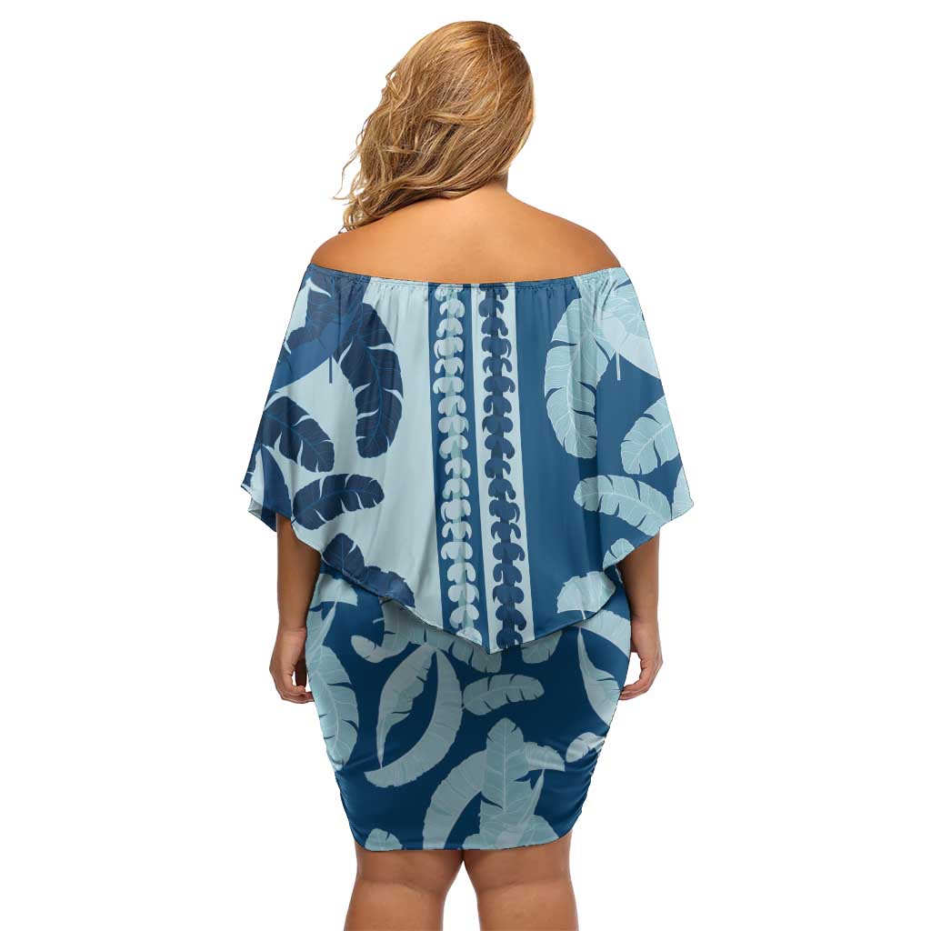 Hawaii Pua Kenikeni Lei Family Matching Off Shoulder Short Dress and Hawaiian Shirt With Lau Maia Royal Blue LT05 - Polynesian Pride