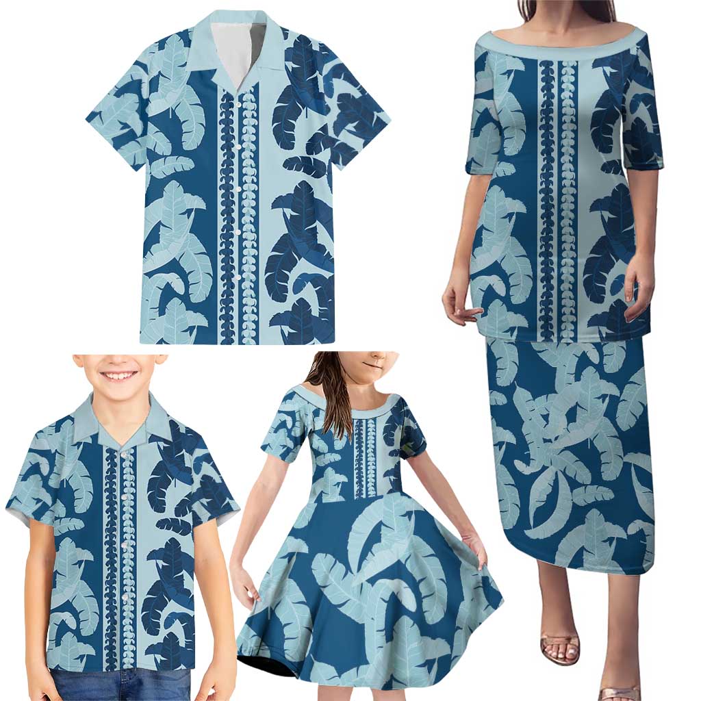 Hawaii Pua Kenikeni Lei Family Matching Puletasi and Hawaiian Shirt With Lau Maia Royal Blue