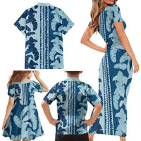 Hawaii Pua Kenikeni Lei Family Matching Short Sleeve Bodycon Dress and Hawaiian Shirt With Lau Maia Royal Blue LT05 - Polynesian Pride
