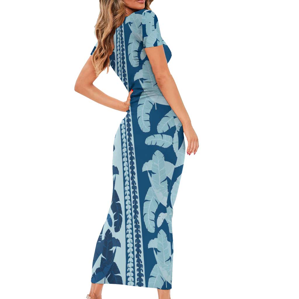 Hawaii Pua Kenikeni Lei Family Matching Short Sleeve Bodycon Dress and Hawaiian Shirt With Lau Maia Royal Blue LT05 - Polynesian Pride