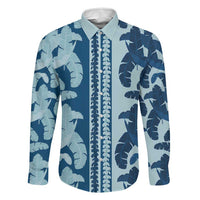Hawaii Pua Kenikeni Lei Family Matching Summer Maxi Dress and Hawaiian Shirt With Lau Maia Royal Blue LT05 Dad's Shirt - Long Sleeve Blue - Polynesian Pride