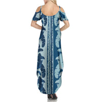 Hawaii Pua Kenikeni Lei Family Matching Summer Maxi Dress and Hawaiian Shirt With Lau Maia Royal Blue LT05 - Polynesian Pride