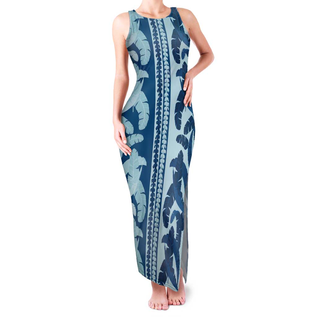 Hawaii Pua Kenikeni Lei Family Matching Tank Maxi Dress and Hawaiian Shirt With Lau Maia Royal Blue LT05 Mom's Dress Blue - Polynesian Pride