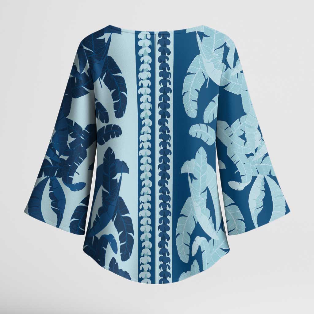 Hawaii Pua Kenikeni Lei Kimono Sleeve Blouse With Lau Maia Royal Blue