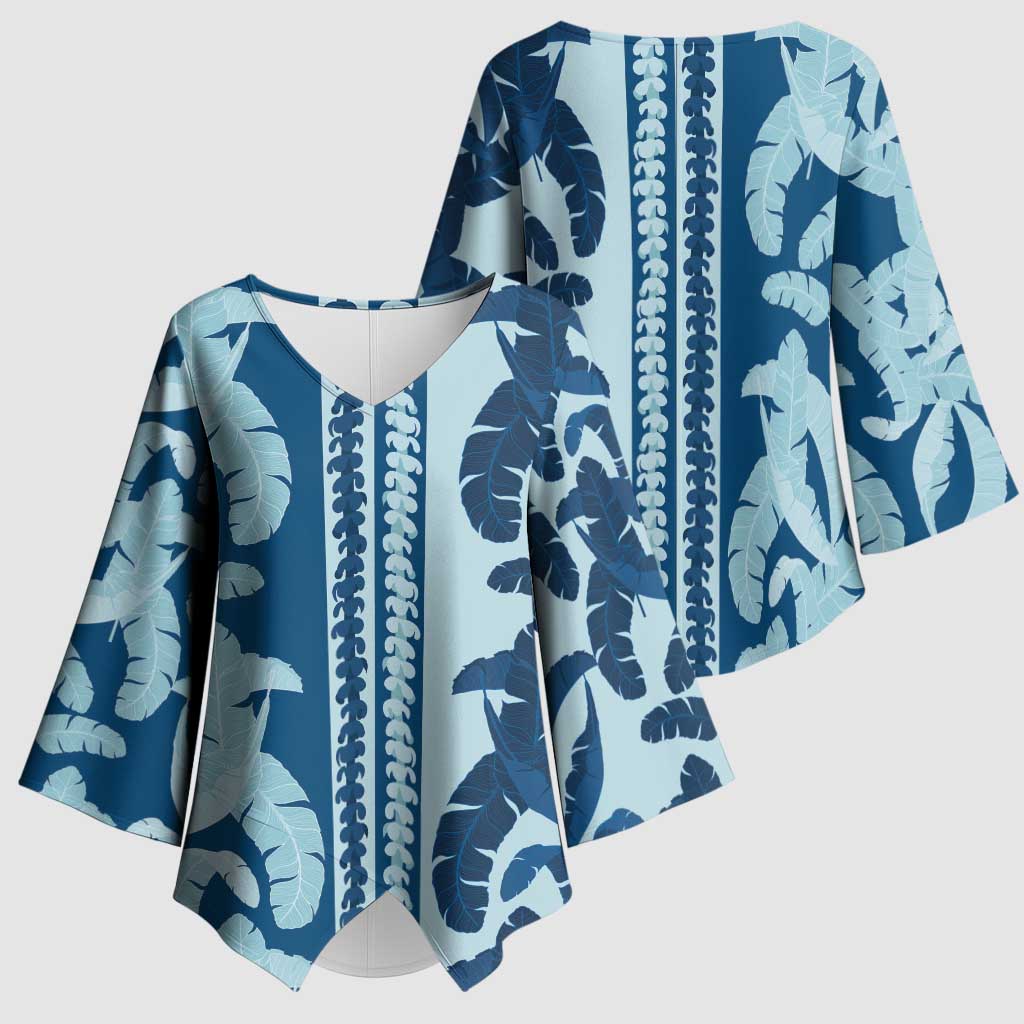 Hawaii Pua Kenikeni Lei Kimono Sleeve Blouse With Lau Maia Royal Blue