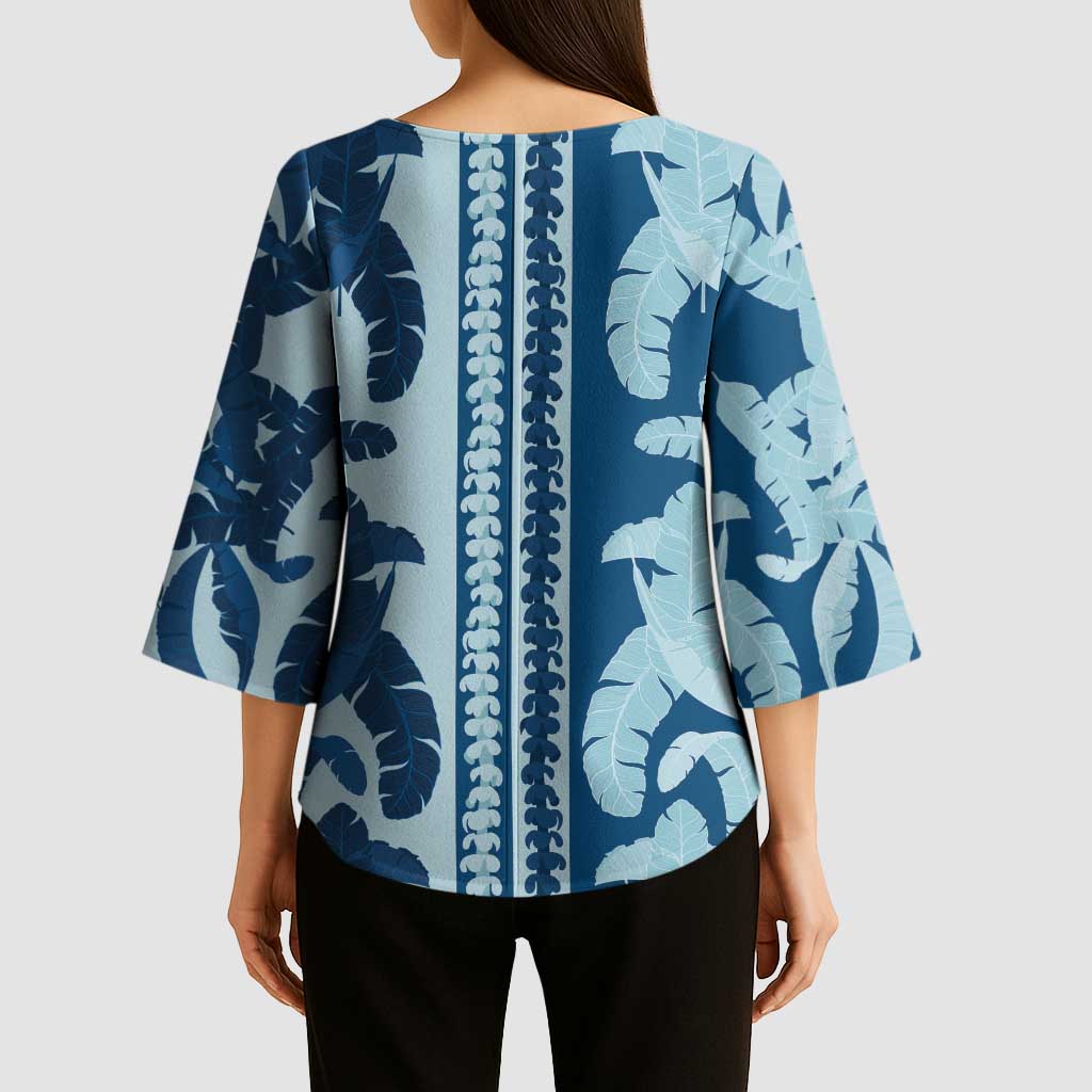 Hawaii Pua Kenikeni Lei Kimono Sleeve Blouse With Lau Maia Royal Blue
