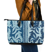 Hawaii Pua Kenikeni Lei Leather Tote Bag With Lau Maia Royal Blue