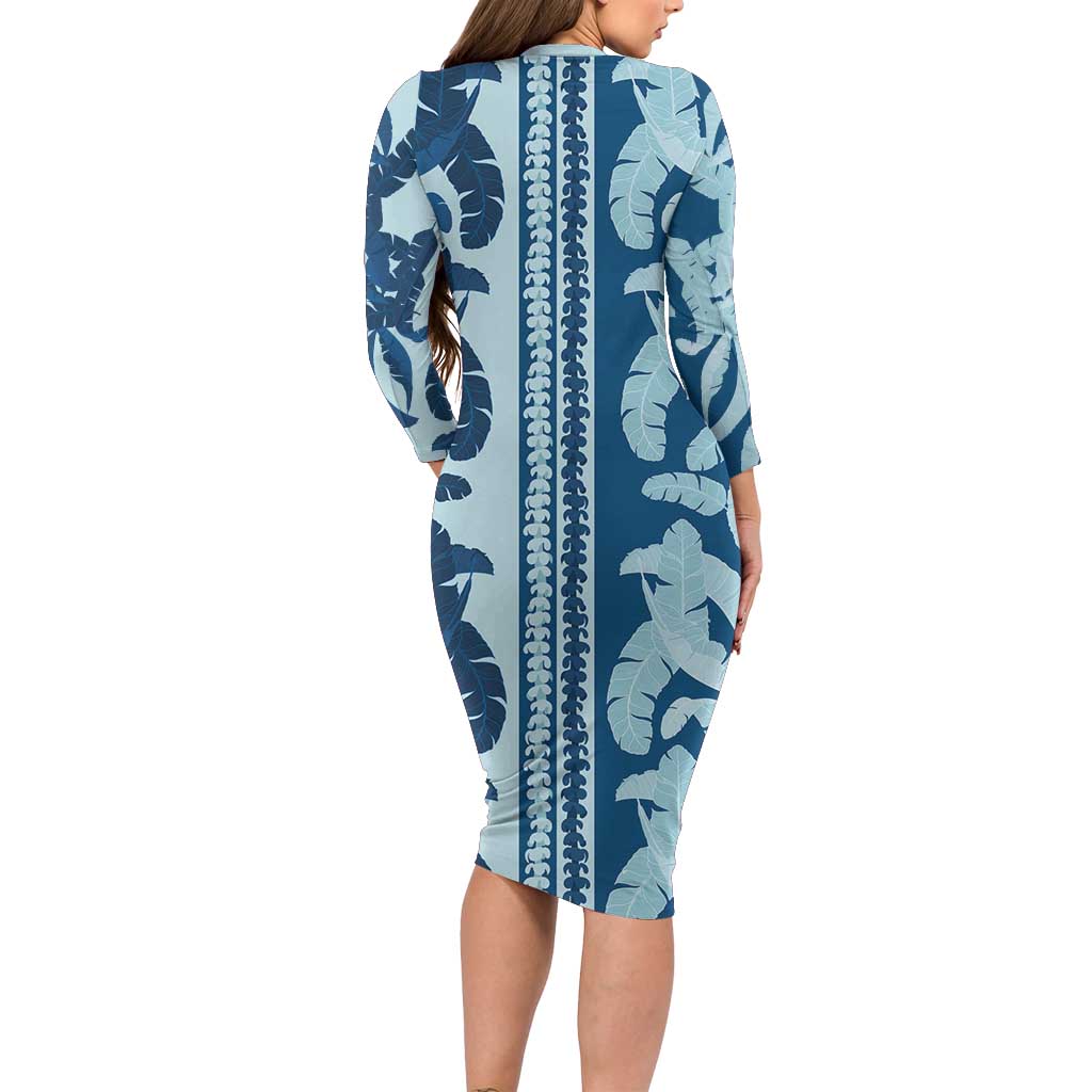 Hawaii Pua Kenikeni Lei Long Sleeve Bodycon Dress With Lau Maia Royal Blue
