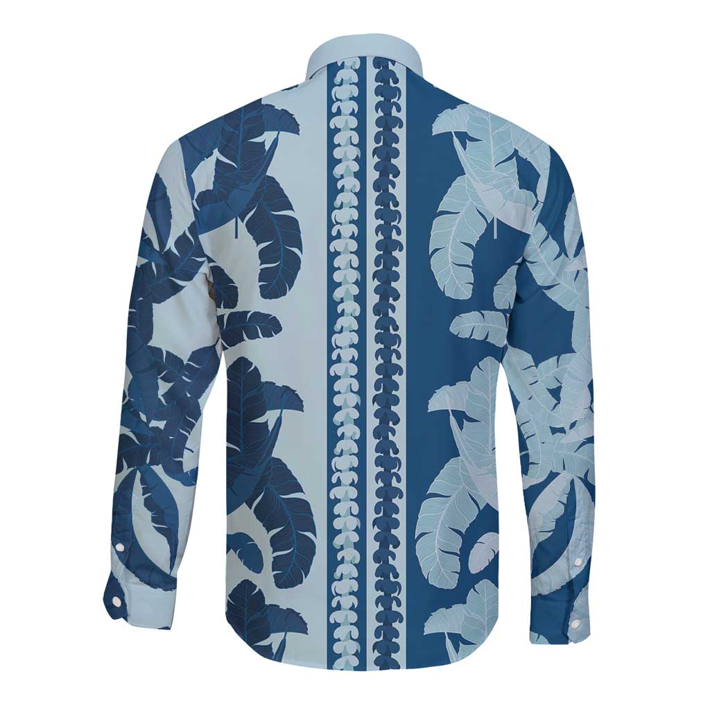 Hawaii Pua Kenikeni Lei Long Sleeve Button Shirt With Lau Maia Royal Blue
