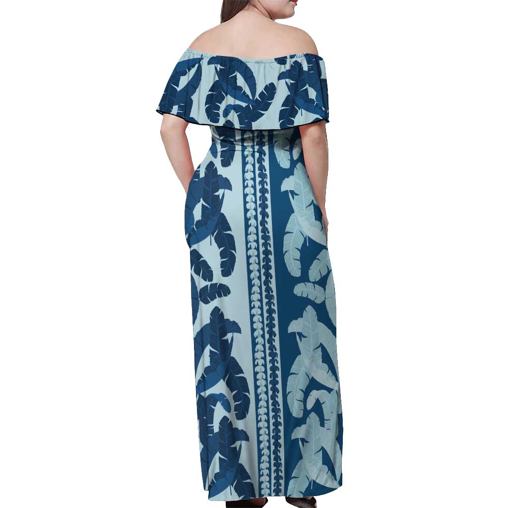 Hawaii Pua Kenikeni Lei Off Shoulder Maxi Dress With Lau Maia Royal Blue