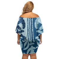 Hawaii Pua Kenikeni Lei Off Shoulder Short Dress With Lau Maia Royal Blue