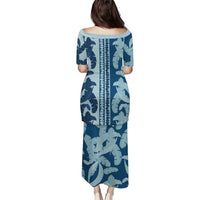 Hawaii Pua Kenikeni Lei Puletasi With Lau Maia Royal Blue