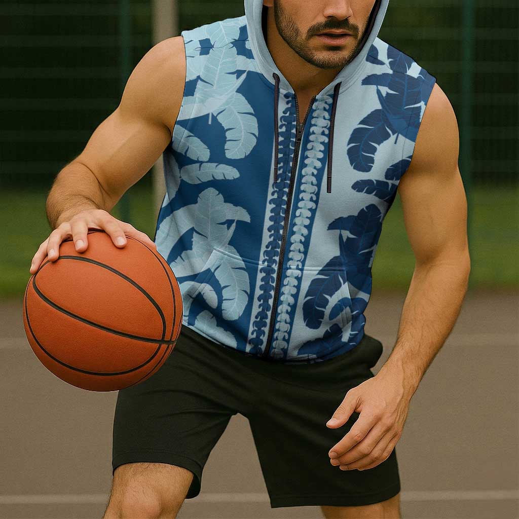 Hawaii Pua Kenikeni Lei Sleeveless Zip Hoodie With Lau Maia Royal Blue