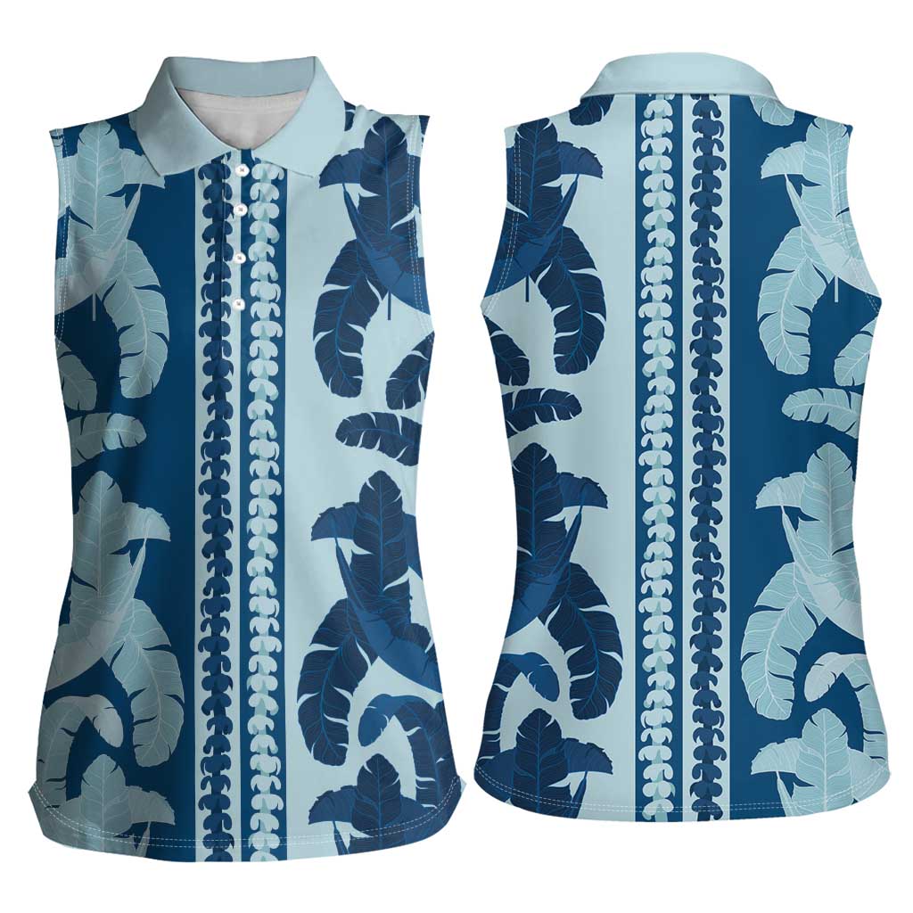 Hawaii Pua Kenikeni Lei Women Sleeveless Polo Shirt With Lau Maia Royal Blue LT05 - Polynesian Pride