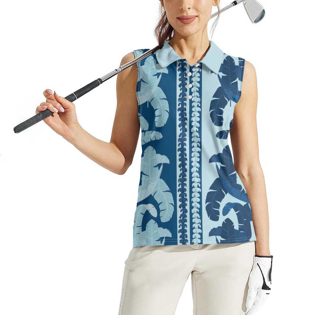 Hawaii Pua Kenikeni Lei Women Sleeveless Polo Shirt With Lau Maia Royal Blue LT05 - Polynesian Pride