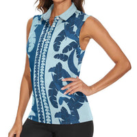 Hawaii Pua Kenikeni Lei Women Sleeveless Polo Shirt With Lau Maia Royal Blue LT05 - Polynesian Pride