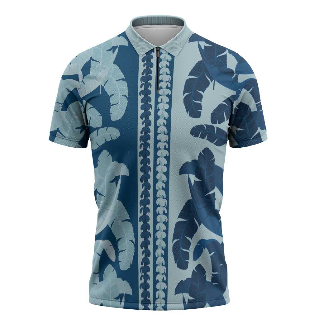 Hawaii Pua Kenikeni Lei Zipper Polo Shirt With Lau Maia Royal Blue