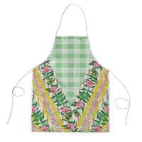 Hawaii Pikake Lokelani Plumeria Lei Apron Green Palaka Motifs