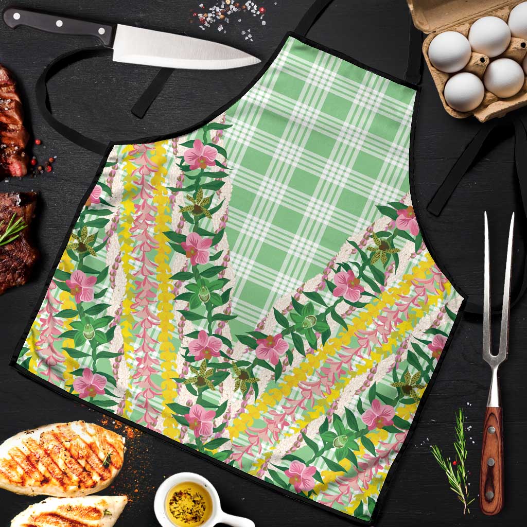 Hawaii Pikake Lokelani Plumeria Lei Apron Green Palaka Motifs