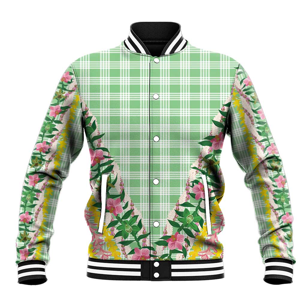 Hawaii Pikake Lokelani Plumeria Lei Baseball Jacket Green Palaka Motifs