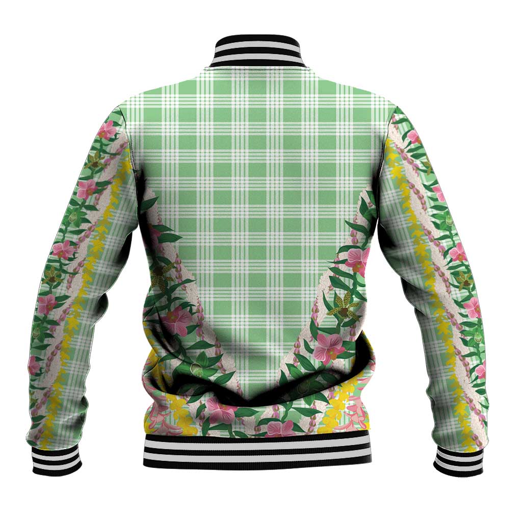 Hawaii Pikake Lokelani Plumeria Lei Baseball Jacket Green Palaka Motifs
