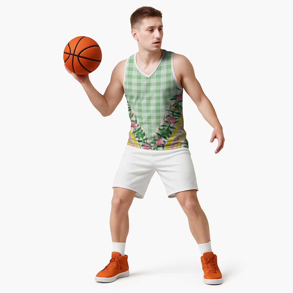 Hawaii Pikake Lokelani Plumeria Lei Basketball Jersey Green Palaka Motifs