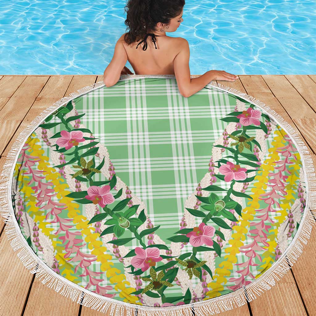 Hawaii Pikake Lokelani Plumeria Lei Beach Blanket Green Palaka Motifs