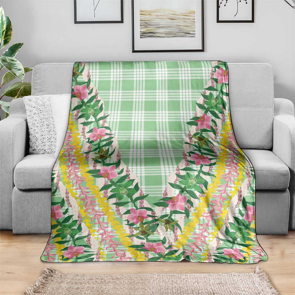 Hawaii Pikake Lokelani Plumeria Lei Blanket Green Palaka Motifs