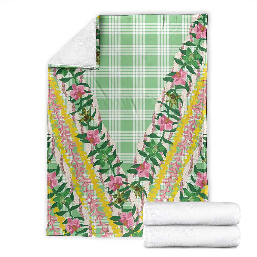 Hawaii Pikake Lokelani Plumeria Lei Blanket Green Palaka Motifs