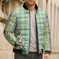 Hawaii Pikake Lokelani Plumeria Lei Bomber Puffer Jacket Green Palaka Motifs