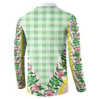 Hawaii Pikake Lokelani Plumeria Lei Button Sweatshirt Green Palaka Motifs
